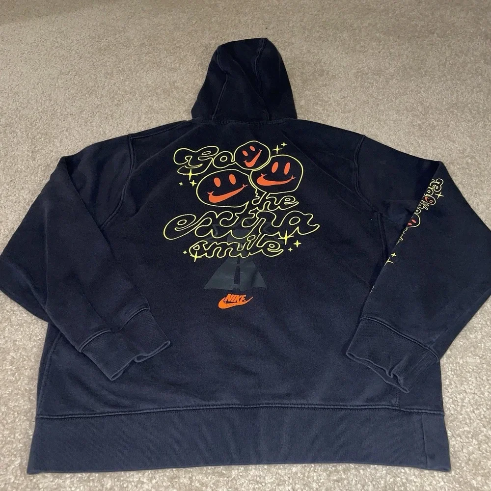 Nike Go The Extra Smile Hoodie Black Orange Smiley Face Graphic Mens Medium